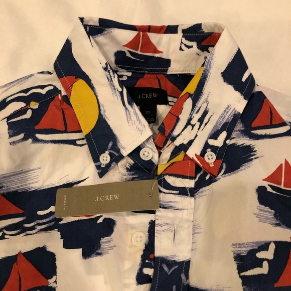 NWT J. Crew Boat Pattern Short Sleeve Button Down - Picture 2 of 3